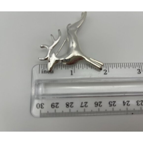 Christmas Reindeer Buck Shiny Silver Tone Brooch 2" Holiday - Picture 8 of 8